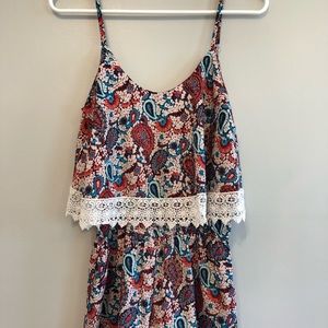 Flower Print Romper with White Lace